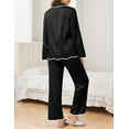 thumbnail image 3 of Ekouaer Womens Silk Pajama Set Satin Long Sleeve Button-Down Top and Pants with Ruffle Soft Sleepwear, 3 of 6