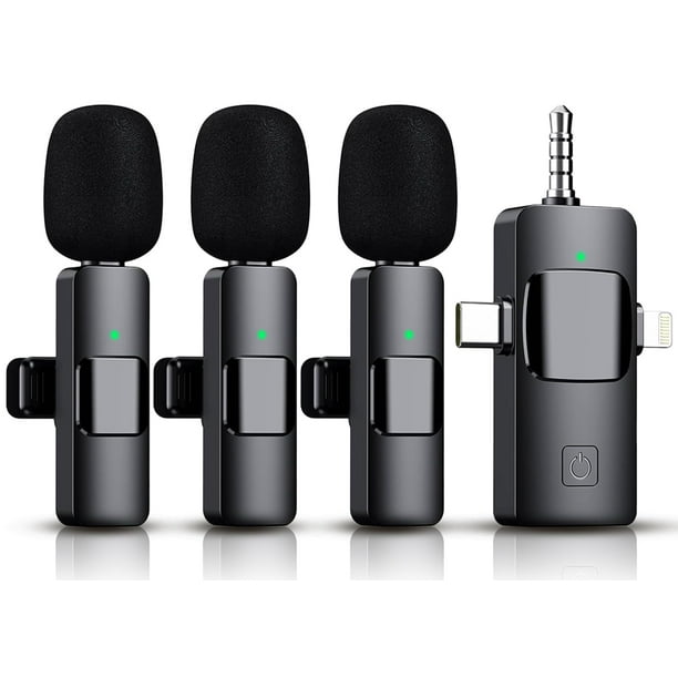 Micrófono Lavalier inalámbrico Akcswo 3 en 1 para iPhone/Android