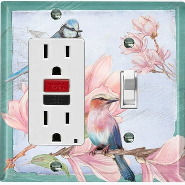 Metal Light Switch Plate Cover Antique Floral Hummingbird Home Sketch FLW098