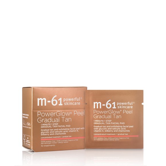 M-61 PowerGlow® Peel Gradual Tan - 10 Treatments- 1-minute, 1-step exfoliating and gradual tan glow peel with glycolic, vitamin K & chamomile