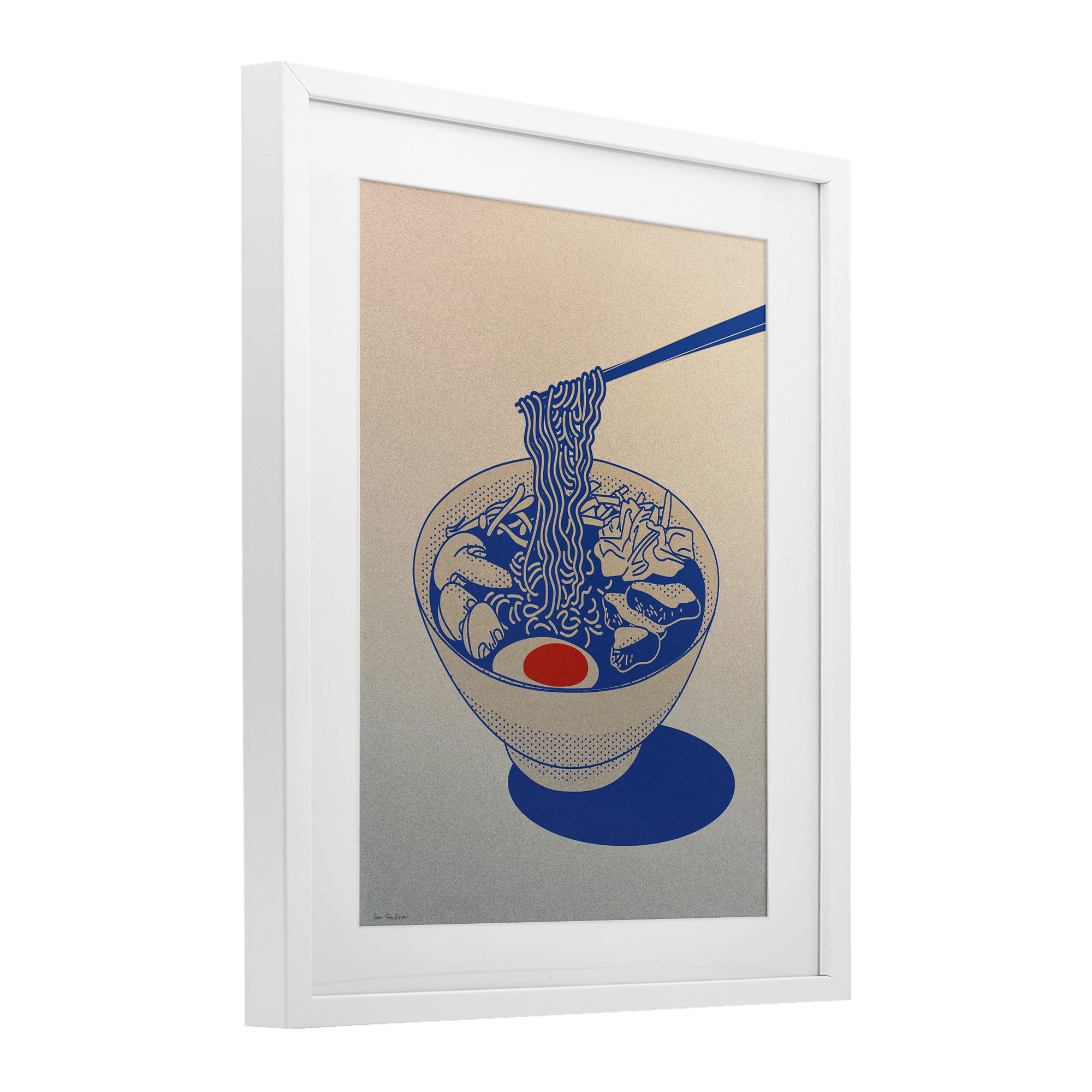 Ramen Noodle Bowl Gradient White Framed Print Under Glass, design by Seven Trees Design