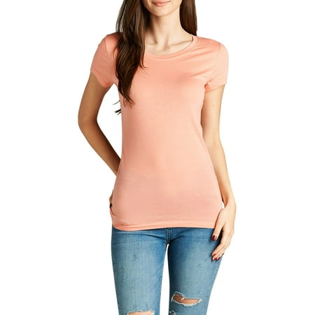 Tan Basic Tee - Wonen's Short Sleeve Crew Neck Basic Tee Shirts Top