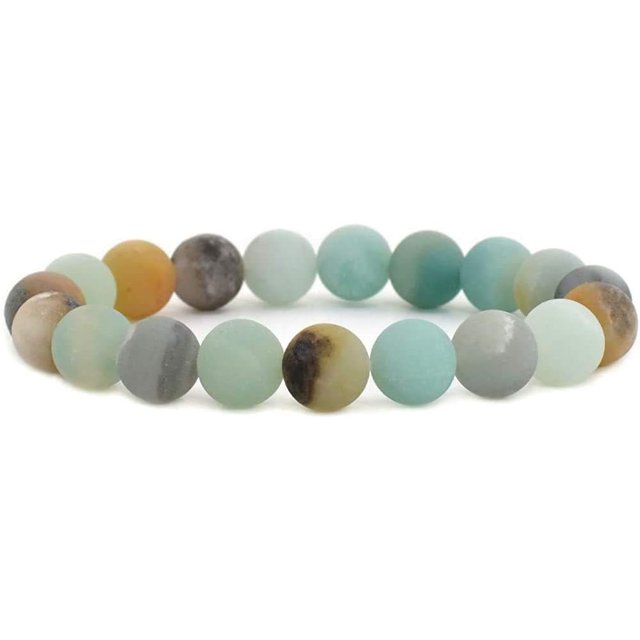 Angelstones Bracelet Extensible Unisexe en Perles Rondes 10 mm avec Pierre Précieuse Amazonite Mate Naturelle 7 Pouces