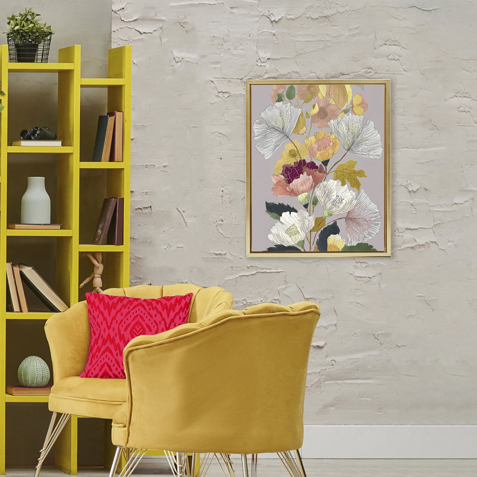Detailed Foliage Leaves Gold Framed Floater Canvas Wall Art, design by Annabelle Hall