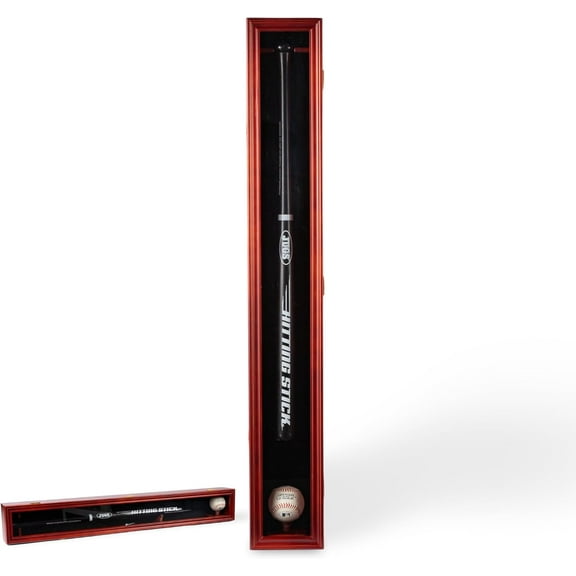 DECOMIL - Baseball Bat Display Case, Baseball Bat Rack, Cabinet Holder Wall Mount, w/UV Protection, Lockable, Vertical or Horizontal (Cherry)