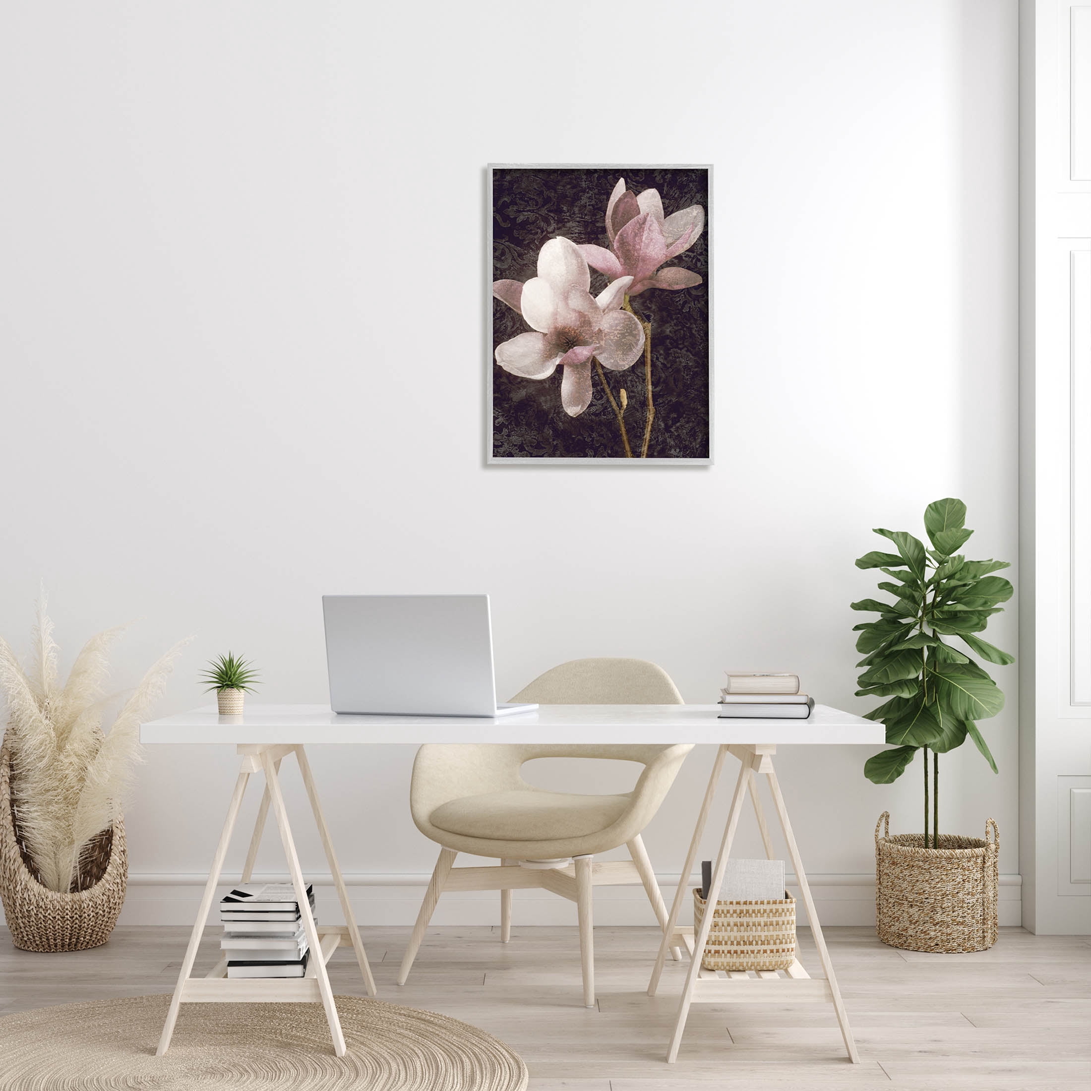Pink Vintage Patterned Orchid Botanical & Floral Graphic Art Gray Framed Art Print Wall Art