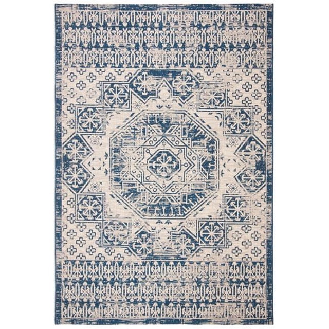 Tapis Rectangulaire Moyen Intérieur & Extérieur 5 Pi. 3 Po. x 7 Pi. 7 Po. Beige & Marine