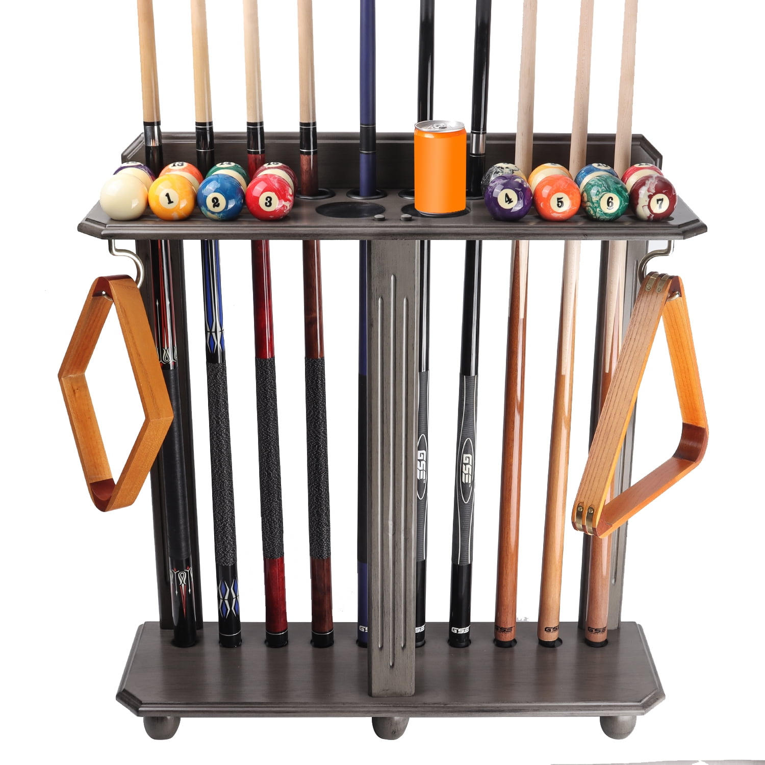 GSE Games & Sports Expert Floor Stand Billiard Pool Cue Racks Holds 10 Pool Cue Sticks,2 Drink