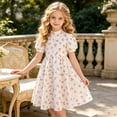 thumbnail image 2 of Tfken Soft Dresses Girls Comfy Holiday Travel Girls Floral Print Dresses Party Fashion Dailywear Short Sleeve Child Classic Clothes Size 8-9 Years, 2 of 6
