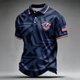thumbnail image 2 of Soccer Cup 2026 Jersey USA Soccer for Men with Wavy Red White Blue Stripes and Polo Collar Short Sleeves Featuring Breathable Fabric for Game Day Parties Tailgating Events Navy S, 2 of 5