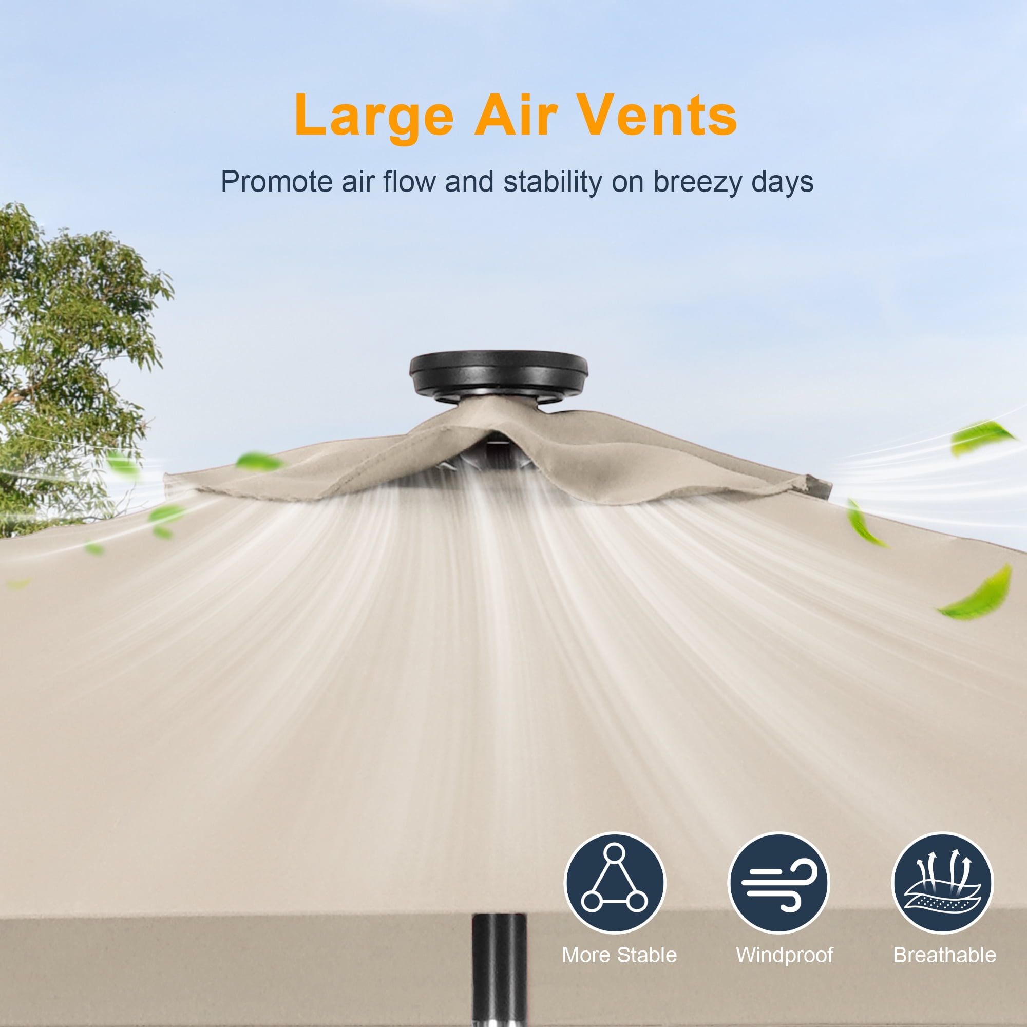 ACEGOSES LED Outdoor Patio 6.5x6.5ft Deck Solar Light Market Umbrella, Outside Table Umbrellas With Polyester canopy,Sand
