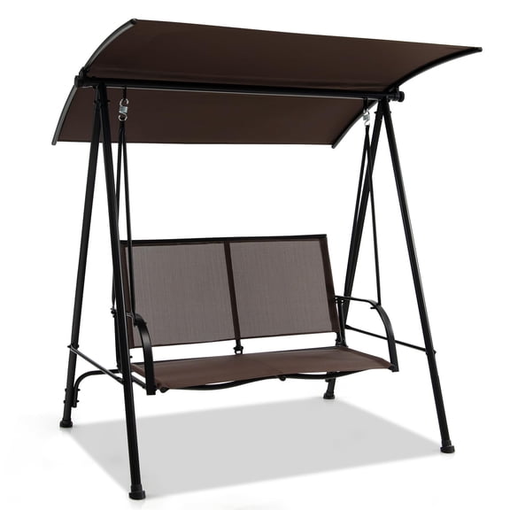 Dark Brown 2-Person Freestanding Porch Swing With Canopy And Breathable
