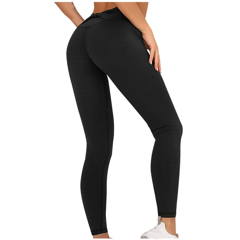 MRULIC yoga pants Women's Pure Color Hip-lifting Sports Fitness Running  High-waist Yoga Pants Black + XL 