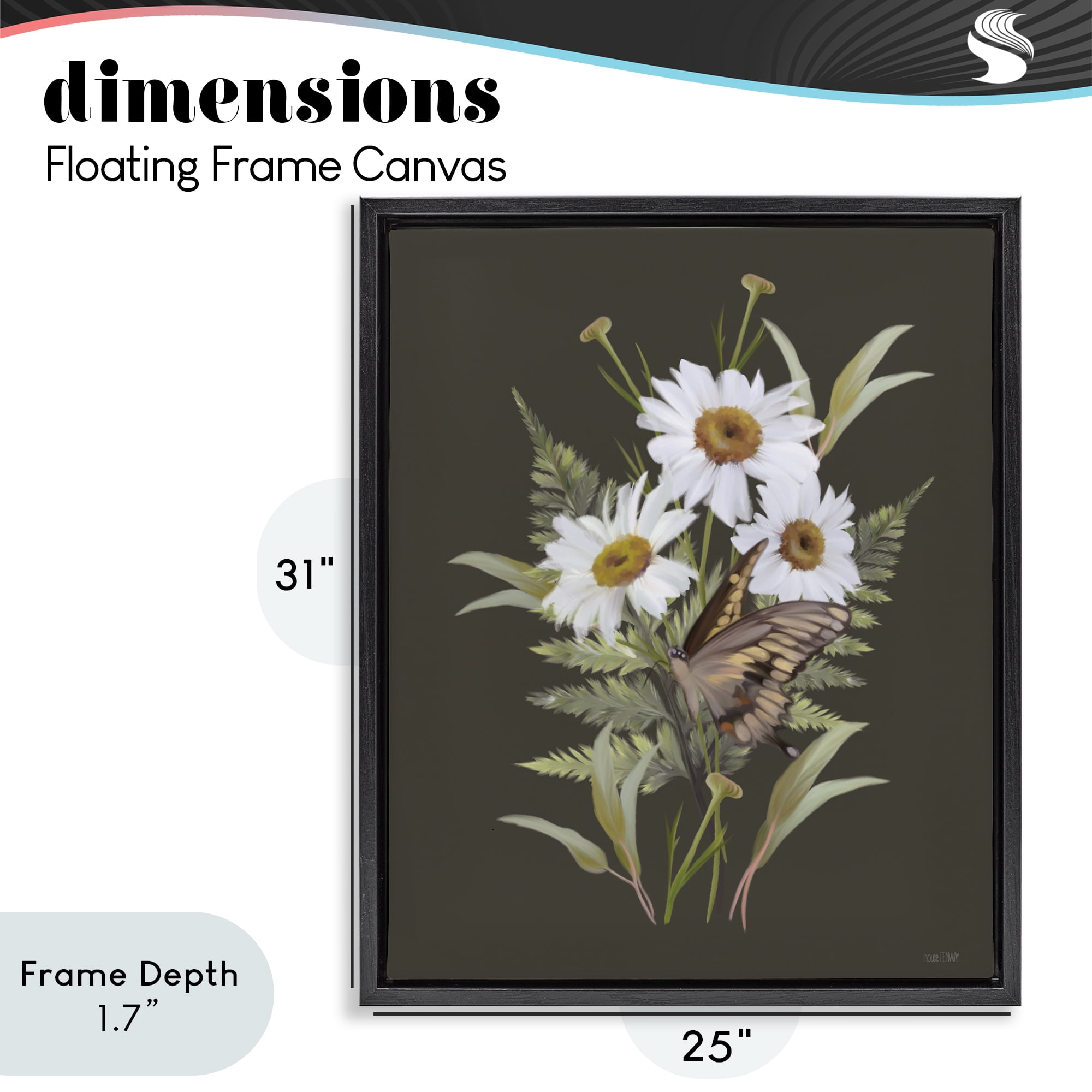 Stupell Industries Daisy Bouquet with Swallowtail Black Framed Floater Canvas Wall Art, design by House Fenway