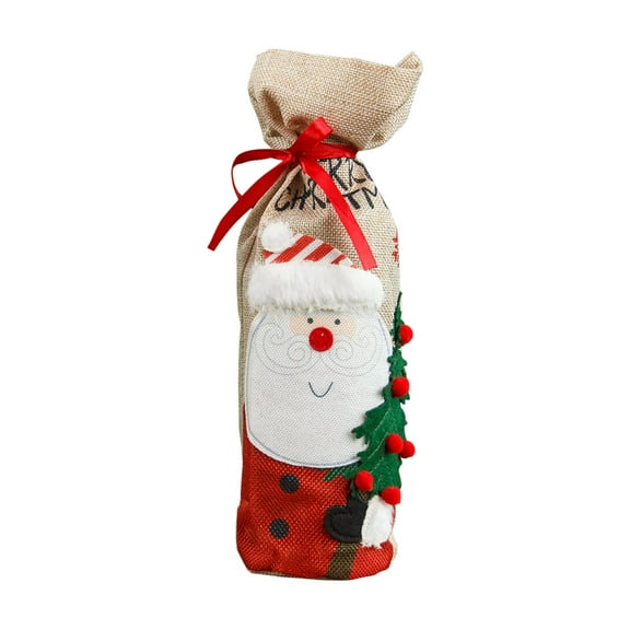 Ranliy Burlap Wine Bags, Christmas Wine Gift Bags, Christmas Wine Bottle Bags with Drawstring, Holiday Wine Bags, Christmas Wine Bottle Covers for Xmas New Year Holiday Party Decor