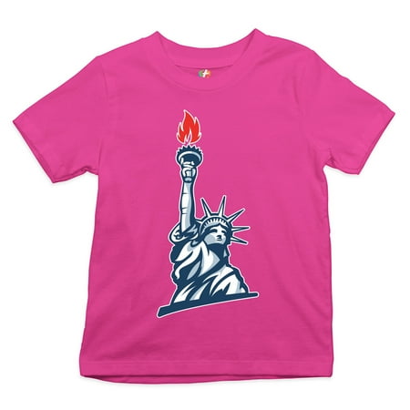 Tee Hunt Statue of Liberty Youth T-Shirt Manhattan New York 4th of July Freedom Kids Pink X-Large