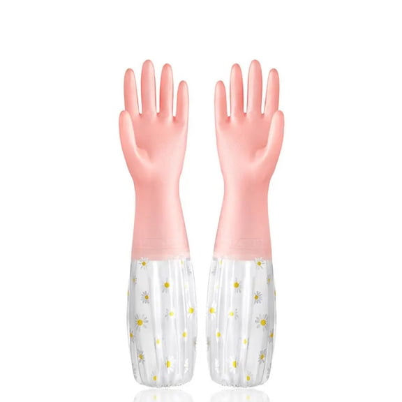 Pink Long Sleeve Cleaning Gloves – Waterproof, Heat-Resistant PVC Gloves with Extended Arm Protection & Hanging Loop for Dishwashing, Kitchen & Bathroom