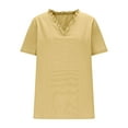 thumbnail image 4 of Womens Linen Shirt Casual Short Sleeve V Neck Cotton Blouse Loose Fit Work Gauze Tops 2025 Fashion Outfits, 4 of 5