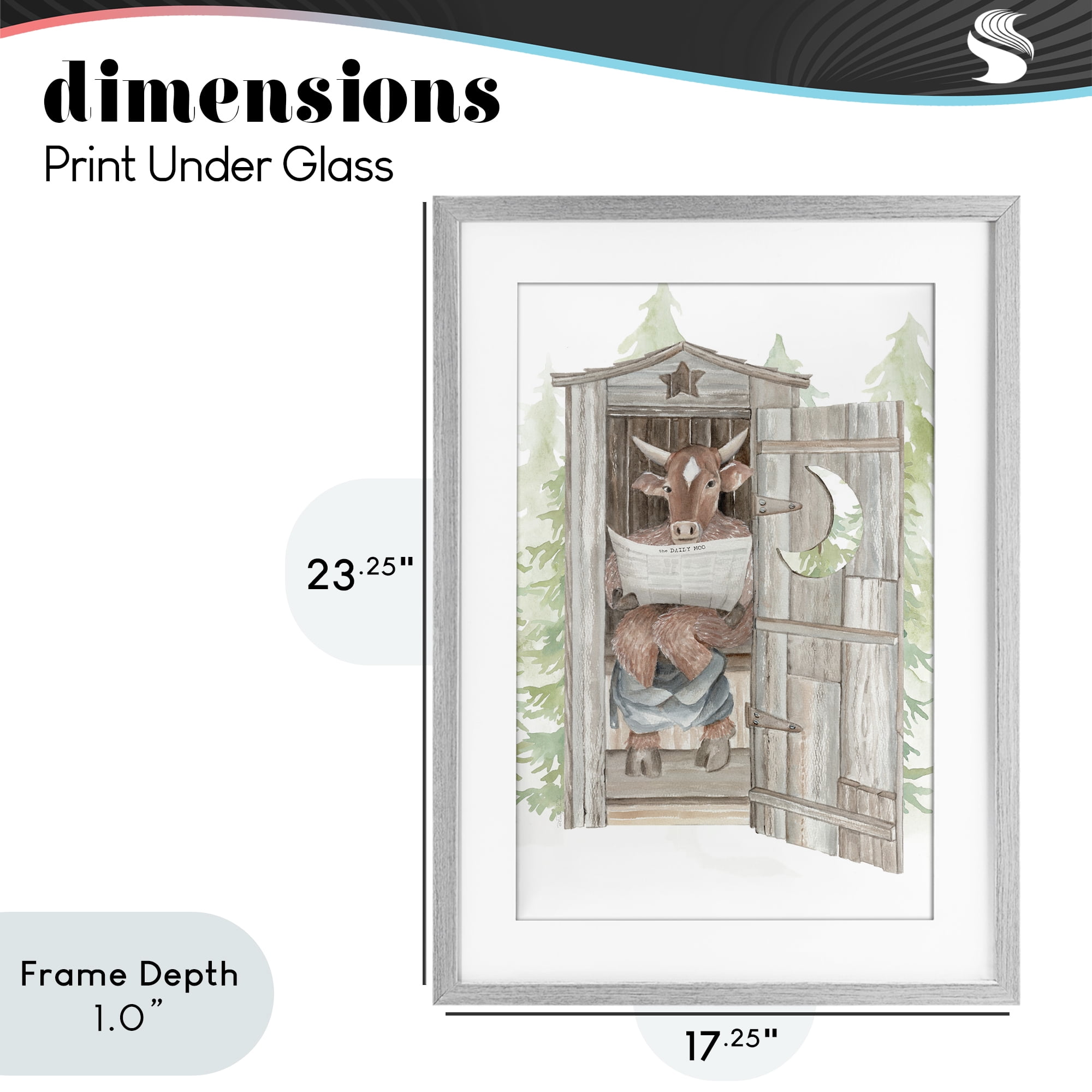 Stupell Industries Daily Moo Outhouse Reading Gray Framed Print Under Glass, design by Cindy Jacobs