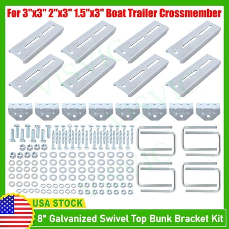 (8) 8" Galvanized Swivel Top Bunk Bracket Kit W/ Hardware Fit 2x3 Boat Trailer