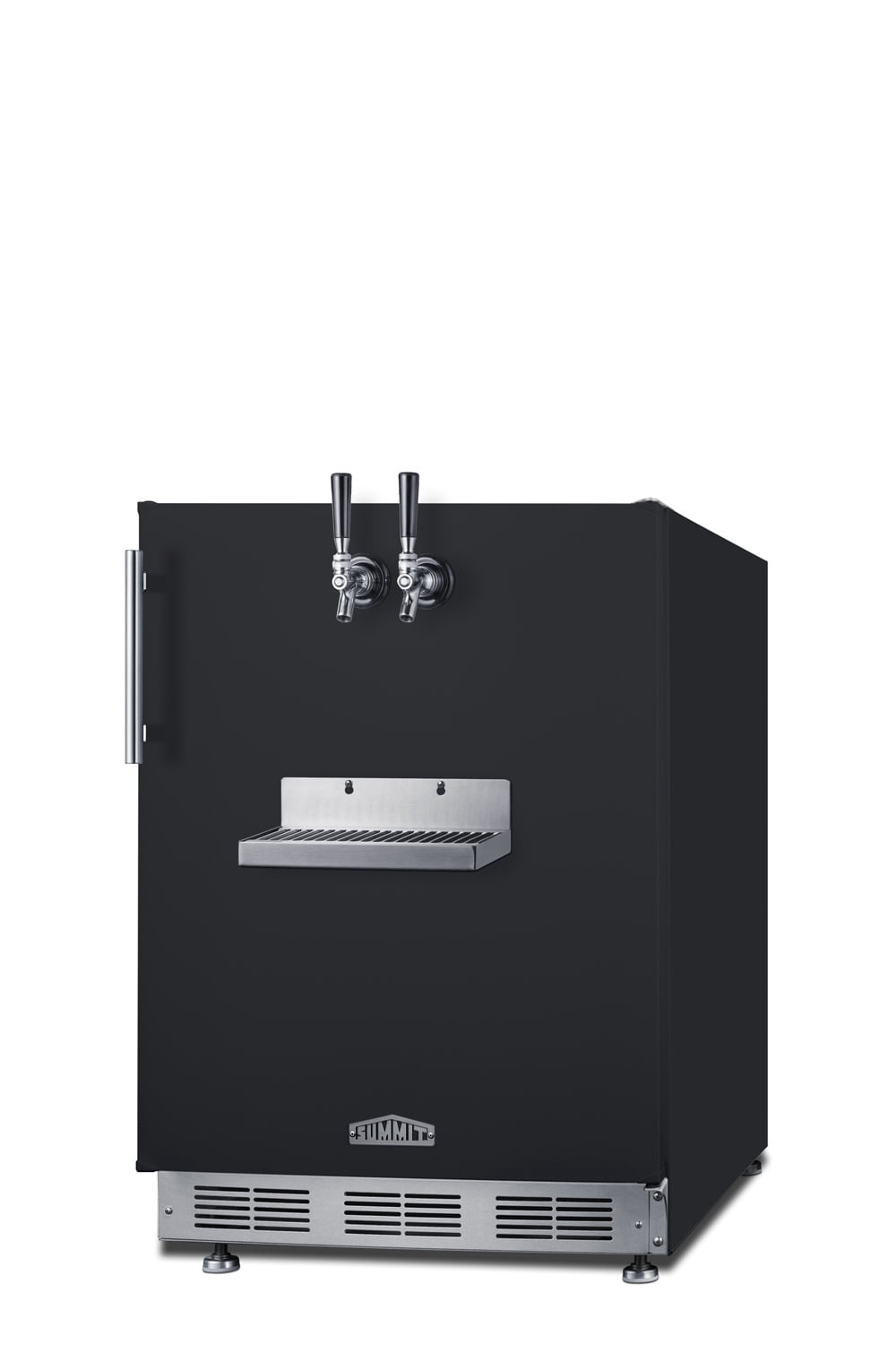 Commercially listed 5.5 cu.ft. built-in undercounter beverage center in a 24" footprint, with black cabinet, glass door, stainless steel handle, and lock