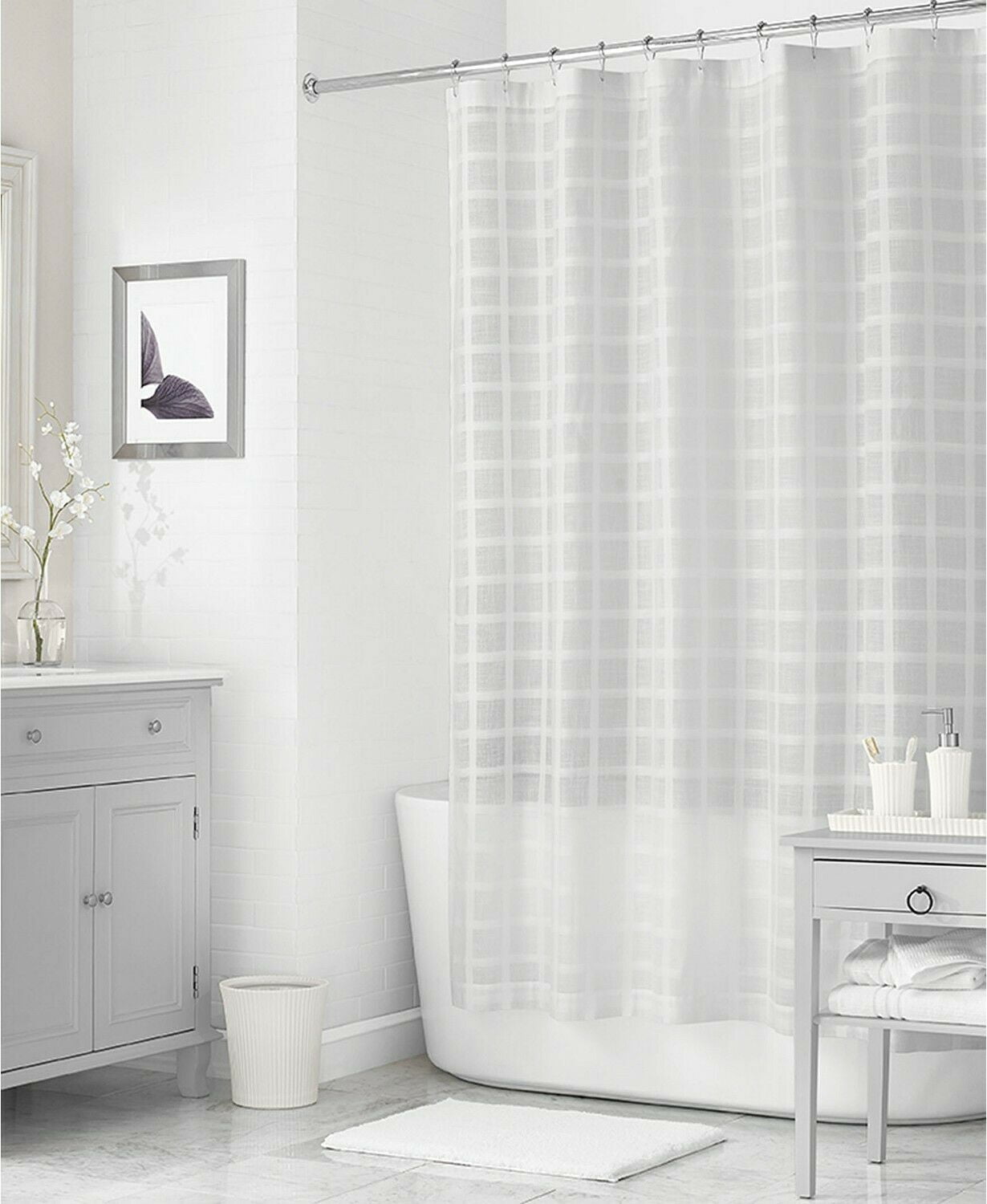 Modern Style Martha Stewart Collection 72" x 72" Woven Check Square Shower Curtain for White