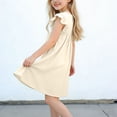 thumbnail image 4 of Crunowin Girls Summer Dress Sleeveless Round Neck Linen Look Flutter Sleeve Detail Kids Casual Summer Dress Beige Size 6/7, 4 of 7