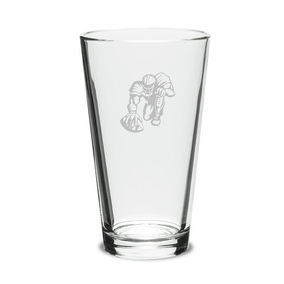 Football Player Deep Etched 16oz Pub Glass