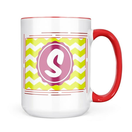 

Neonblond Monogram S Lime Green Chevron Mug gift for Coffee Tea lovers