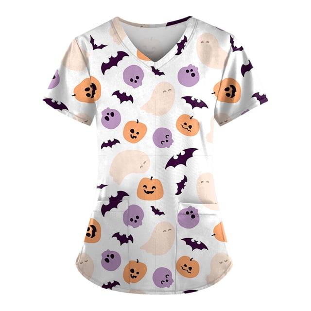 Halloween Women's V-neck Fashion Casual Printing Top Protective Work Suit