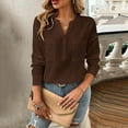 thumbnail image 2 of FYDUU Long Sleeve Shirts Womens Tops Women's V Neck Shirts Solid Color Casual Pullover Top Work Shirt Trendy Elegant Blouse Everyday Wear Trendy T Shirts Outfits, 2 of 7