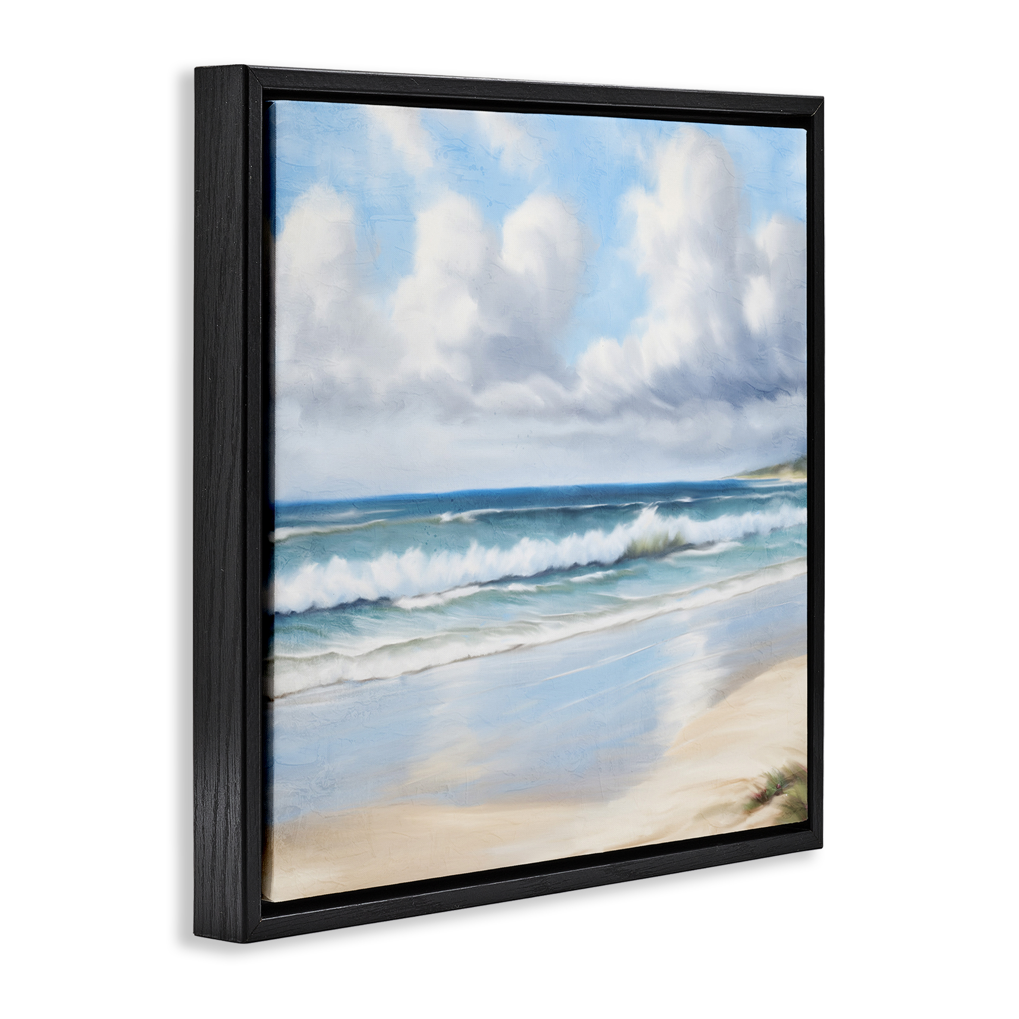 Stupell Industries Sand Walk Ocean Waves Landscape Painting Black Floater Framed Canvas Art Print Wall Art, 18 x 18