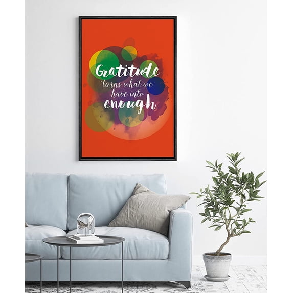 PixonSign Framed Wall Art Print Set Gratitude Orange Watercolor Word Art Inspirational Motivation Typography Modern Art Chic Colorful Multicolor Ultra for Living Room, Bedroom, Office - 24"x36" Black