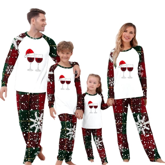 Guluxicc Christmas Pajamas for Family 2 Pcs Pjs Matching Outfit Sets Long Sleeve Shirt and Snowflake Print Pants Holiday Nightwear Sleepwear Jammies, Red