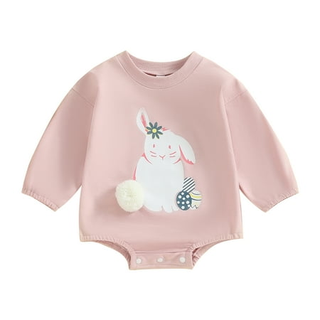 

Suealasg Baby Boys Girls Easter Bubble Romper 6M 12M 18M 24M Toddler Spring Bodysuits Infant Boys Girls Carrot Easter Egg Print Long Sleeve Round Neck One Piece Jumpsuit