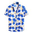 thumbnail image 1 of Camisas Cuello De Hombre Camisas de un solo pecho de primavera y verano para hombre, camisas de manga corta con estampado informal para playa y vacaciones al libre (Blue, L), 1 of 4