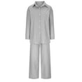 thumbnail image 6 of Pyhlmscde Linen 2 Piece Sets for Women Summer 2024 Loose Long Sleeve Shirts Wide Leg Pant Matching Set Plus Size Vacation Outfits, Lounge Sets for Women, Two Piece Sets for Women Gray XL, 6 of 7