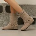 thumbnail image 4 of Heisall Womens Boots Mid-Calf Suede Round Toe Wedge Heel Buckle Casual Edgy Stylish Ankle Boots, 4 of 6