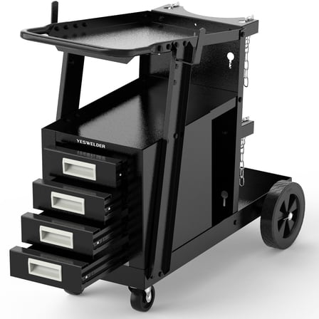 YESWELDER Heavy Duty Welding Cart w/4 Drawers - 360° Rolling Trolley for MIG/TIG