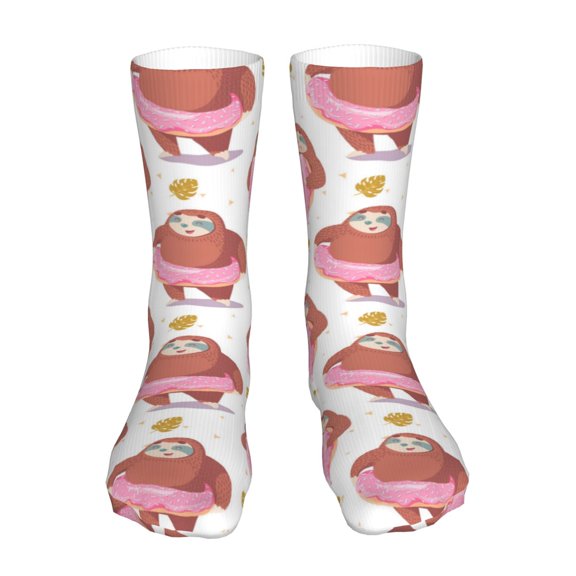 Goofa Sloth with Donuts1 for 16in Socks, Funny Novelty Crazy Design Cotton Socks Sports Socks Knee High Socks For Men, Women,1Pairs - Gift For Working Friends