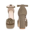thumbnail image 2 of BLISSFUL STEP Women's Flower Square Toe High Platform Chunky Heel Sandals Khaki 11, 2 of 8