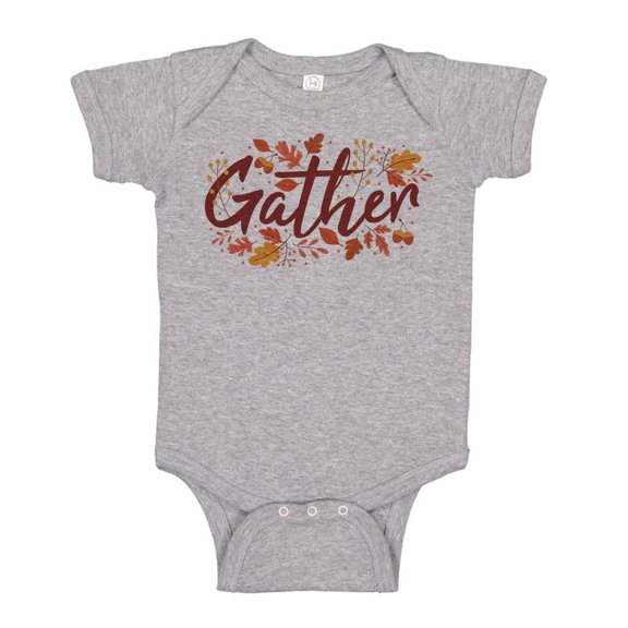 TeesAndTankYou Gather Thanksgiving Baby Onesie Infant One Piece Bodysuit Newborn Heather Grey