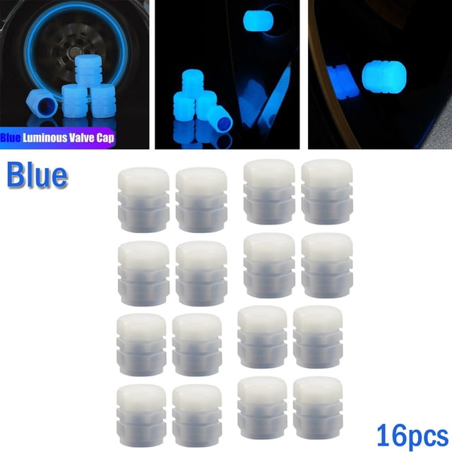 Lefu 4/8/16pc Car Wheel Tire Valve Cap Tyre Rim Stem Covers Luminous Dust Cover Blue