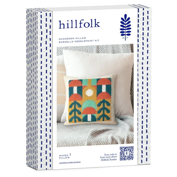 Hillfolk Bargello Mushroom Kit- Includes Printed 8" X 8" Bargello Canvas, Prefinished Pillow Case, Yarn, Needle, Fiber Fill And Instructions. Makes One 8" X 8" Pillow.