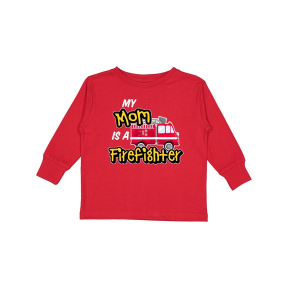 Inktastic My Mom is a Firefighter with Fire Truck Boys or Girls Long Sleeve Toddler T-Shirt