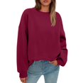 thumbnail image 5 of Crew Neck Sweatshirts Women Fall Oversized Crewneck Sweatshirt Vintage Fleece Pullover Loose Fit Cute Y2K Hoodie Wine 2XL, 5 of 5