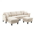 thumbnail image 5 of Convertible Sectional Sofa Couch with Chaise Lounge & Ottoman, Modern U-Shaped Tufted Upholstered Sectional Sofa Set with Scroll Armrests and Wood Legs, 5-Seater Accent Sofa for Living Room, Beige, 5 of 7
