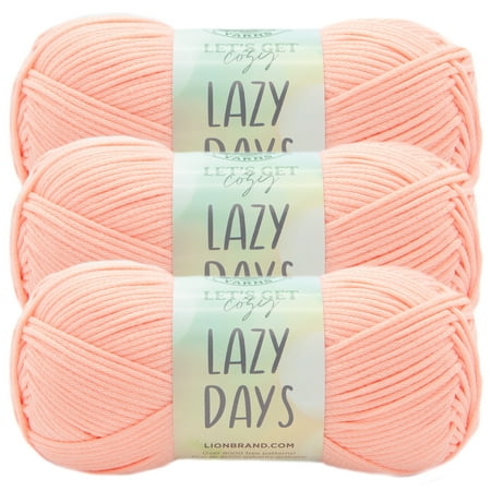 UPC: 0842093137078 | Lion Brand Yarn Lazy Days Peachy Pink Tube Style Medium Polyester Pink Yarn 3-Pack