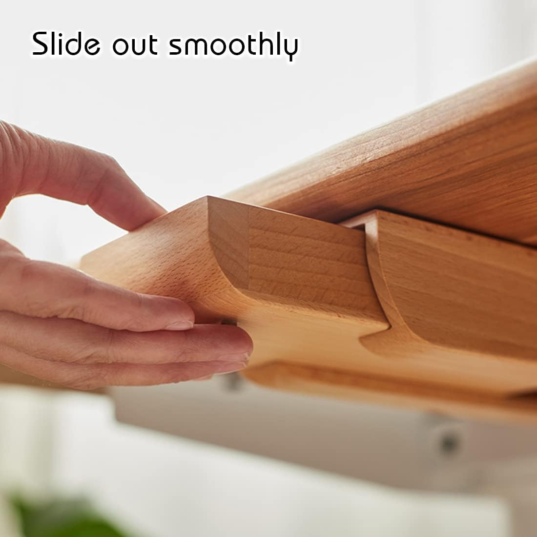 Under Desk Drawer Wood, Self-Adhesive Hidden Drawer Organizer Slide Out, Easy Installation Handmade Under Table Storage, Attachable Pencil Phone Holder For Office Home (Bamboo Medium)