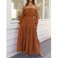 thumbnail image 3 of YOGAFOX Women's Boho Off Shoulder Long Sleeve Smocked Side Split Flowy A Line Maxi Dress S-XXL, 3 of 5